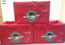 Donation boxes for Operation Christmas Child.