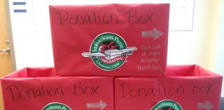 Donation boxes for Operation Christmas Child.