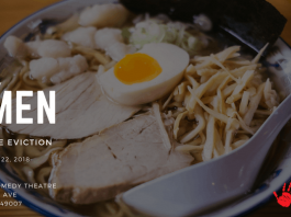 A text slide including a photo of a dish of food promoting Crawlspace Eviction's improv comedy show "Ramen," running 8 to 10 p.m. Sept. 21 and 22 in Kalamazoo.