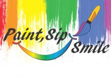 Multimedia image spelling out Paint, Sip, Smile, Multicolored