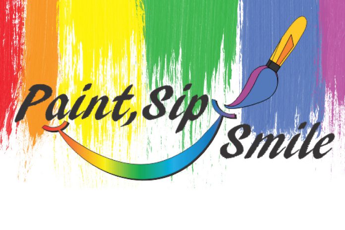 Multimedia image spelling out Paint, Sip, Smile, Multicolored