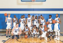Group photo of the men's basketball team.