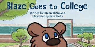 Detail from the cover of “Blaze Goes to College,” a new children’s book being published by Kellogg Community College. The book was illustrated by KCC Graphic Design student Sara Parks. Image courtesy of KCC.