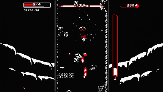 A screenshot of gameplay from “Downwell” for the Nintendo Switch.