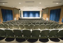 Panoramic view of the auditorium of Kellogg Community College’s Davidson Visual and Performing Arts Center.