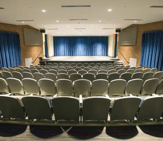 Panoramic view of the auditorium of Kellogg Community College’s Davidson Visual and Performing Arts Center.