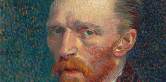 Detail from an 1887 self-portrait by Vincent Van Gogh, on display at the Art Institute of Chicago.