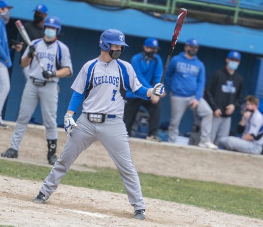 KCC's Jayden Dentler bats against Lake Michigan College during a home game in March.