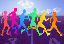 A colorful illustration of runners running on a track.