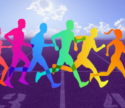 A colorful illustration of runners running on a track.